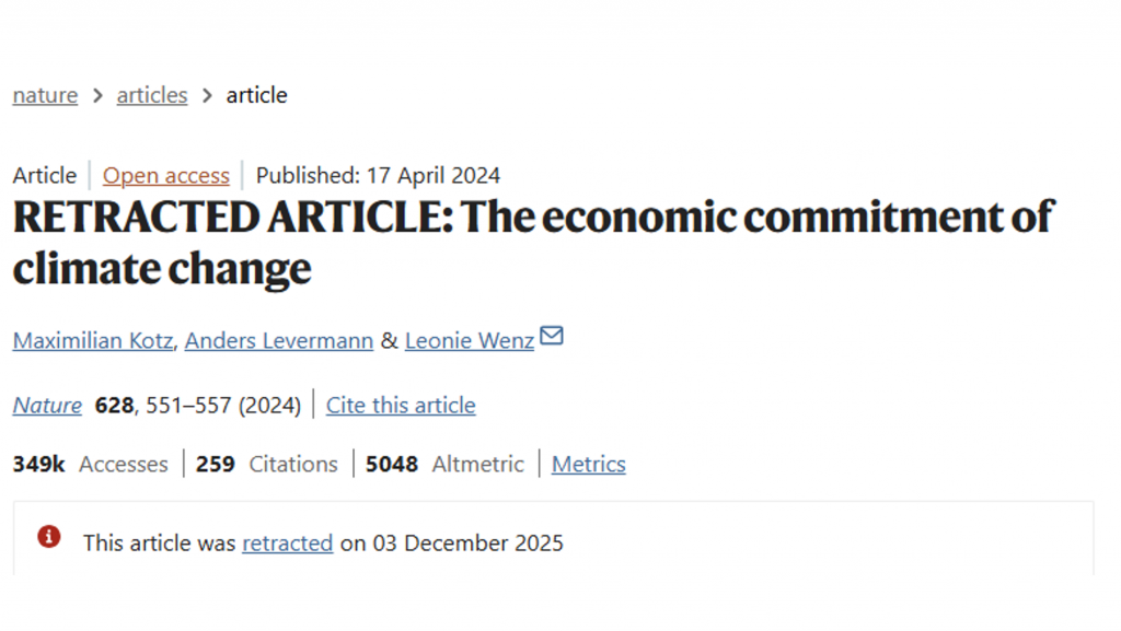 Ciencia y politica: artículo publicado en 2024 y retractado por Nature en diciembre de 2025.